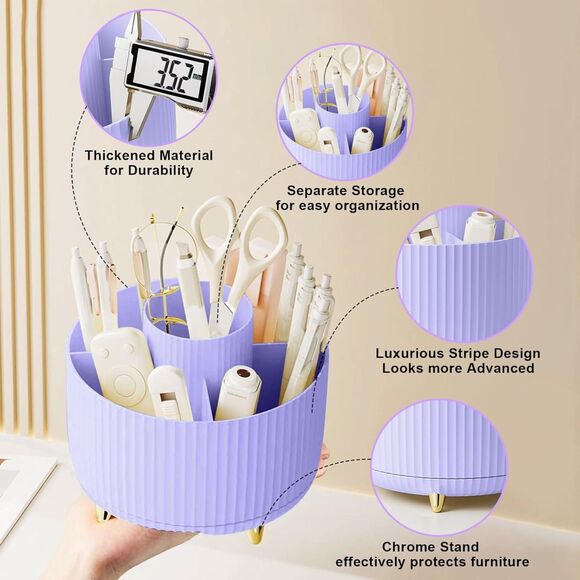 Diesisa 5 Slot Make up Brushes Purple Cup 360° Rotating Makeup Brush Holder - Picture 4 of 5